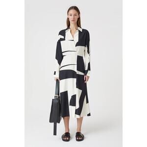 CLOSED Viscose and‎ Silk Shirt Collar Faux Wrap Graphical Midi Size S NWT $655